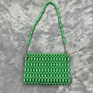 Vintage Carousel Green Beaded Purse Lucite Fun Retro Party Unique Hong Kong